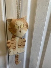 Cat Wind Chime Sandstone Whimsical Quirky  Striped Tabby Initialed on Back