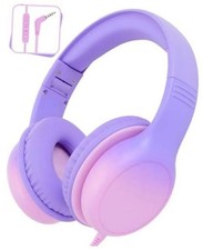 Over Ear Kids Headphones with HD Mic, Safe Volume Limited Wired Purple-Pink