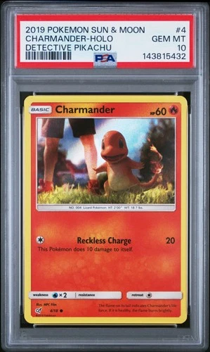 PSA 10 GEM MINT 2019 POKEMON SUN & MOON DETECTIVE PIKACHU #4 CHARMANDER HOLO