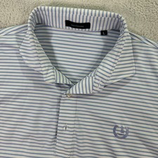 Turtleson Mens Large Golf Polo Shirt Striped Blue White Short Sleeve Preppy Flex