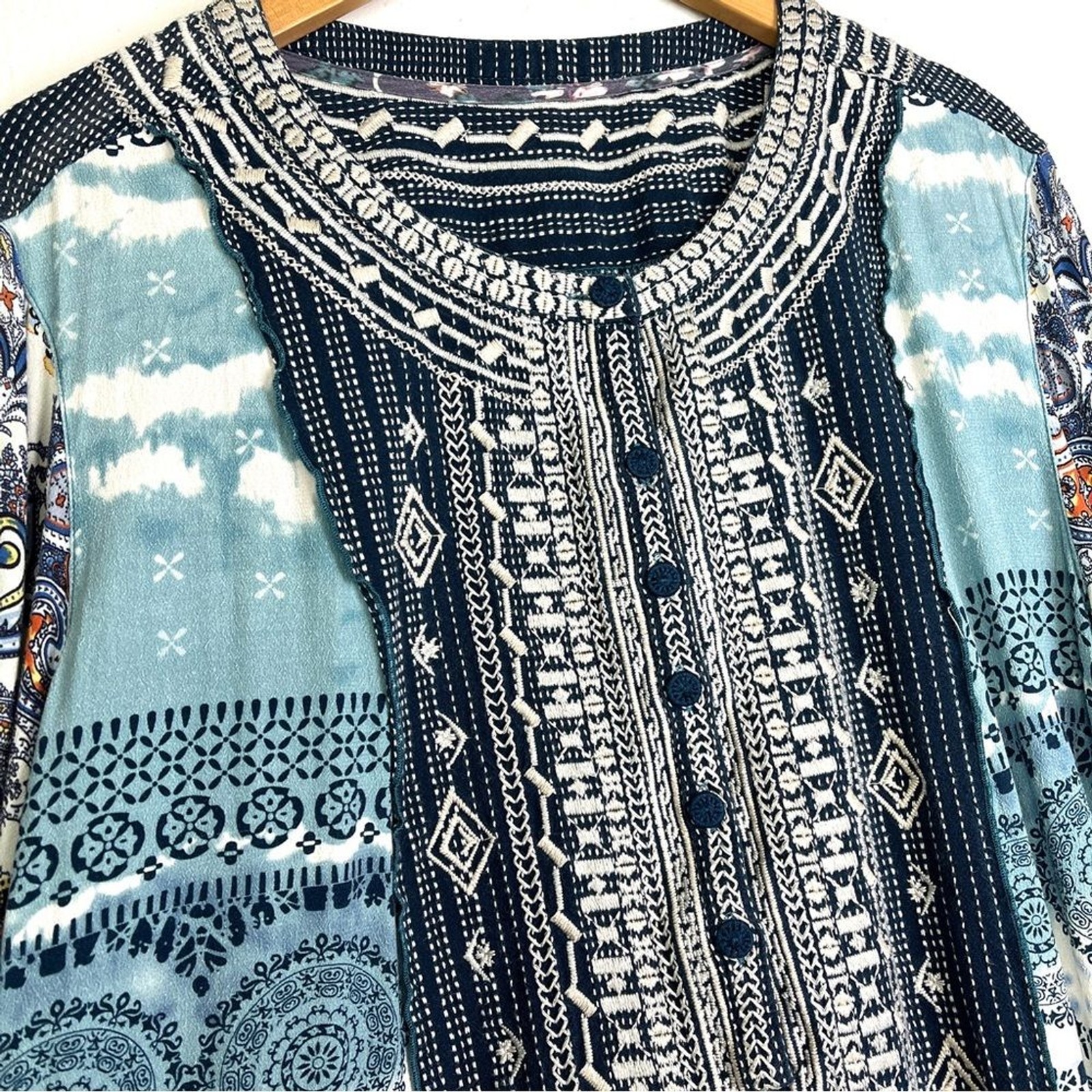 John Mark Embroidered Blue Patchwork Bohemian Lon… - image 3