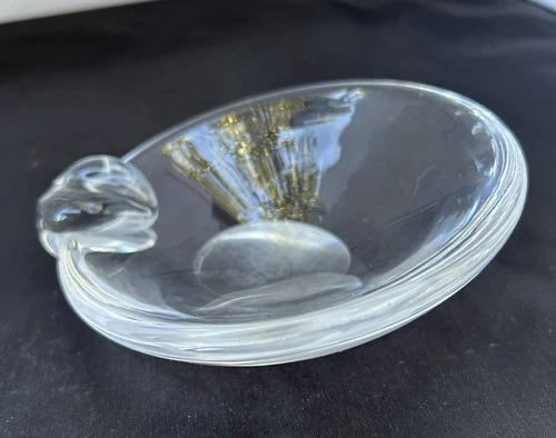 Vintage STEUBEN 5" Crystal Sloped Art Glass Ashtray/ Candy Dish ~ Signed