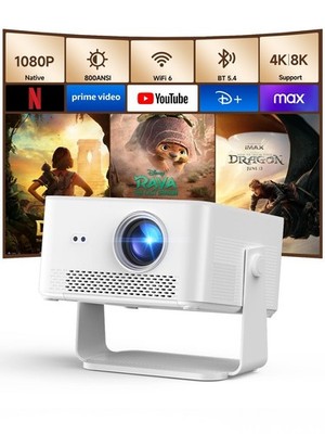 Smart Projector with 4K 8K Support, Mini Projector with Wifi6 and Bluetooth5.4,