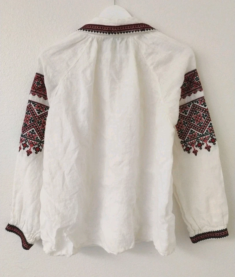 Túnica de diseñador Nili Lotan Jill bordada de lino marfil talla mediana Foto 2 de 4