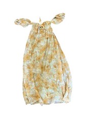 ASTR The Label Off  Shoulder Floral Shirred Midi Dress Yellow Green Size XS