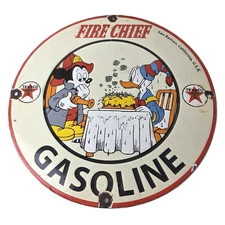 Vintage Texaco Gasoline Sign - Fire Chief Disney Mickey Gas Pump Porcelain Sign