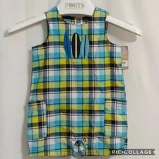Cater's Playwear Size 9M Infant Boys Plaid Sleeveless Romper Surfboards