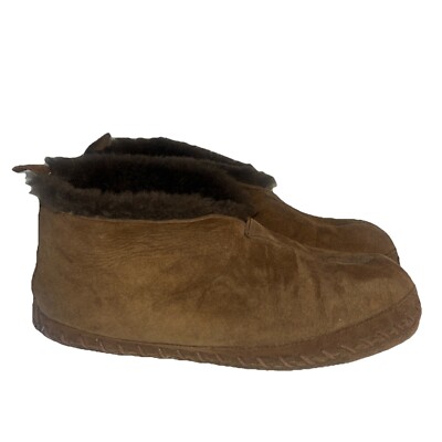 VTG LL Bean WICKED GOOD Mocs Brown Suede Leather SHEARLING LODGE Chukka  Slippers