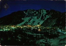 Aspen and Aspen Mountain Moonlit Night Postcard Posted
