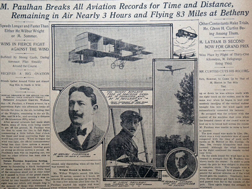 1909 Newspaper Front Page - Louis Paulhan Breaks All Aviation Records at Bethany - Picture 2 of 4
