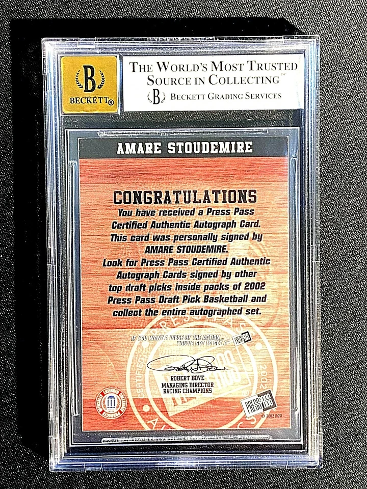 AMARE STOUDEMIRE 2002 PRESS PASS AUTHENTICS ROOKIE RC BGS 7.5 W/ 10 AUTO G2055 - Image 2 of 2