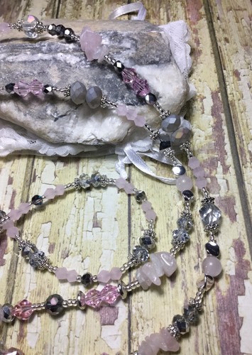Handmade Rose Quartz Gemstone Eyeglass Holder/Lanyard W/Swarovski Elements USA - Picture 5 of 9