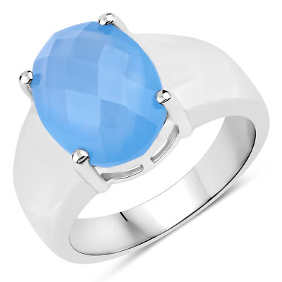 XEN Ring with Chalcedony Dyed Blue 925 Sterling Silver Rhodium Plated