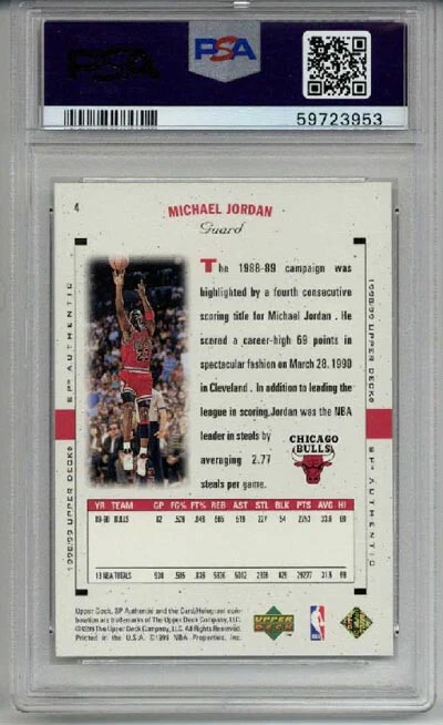 1998 UPPER DECK SP AUTHENTIC #4 MICHAEL JORDAN CARD CHICAGO BULLS PSA 8 MINT - Image 2 of 2