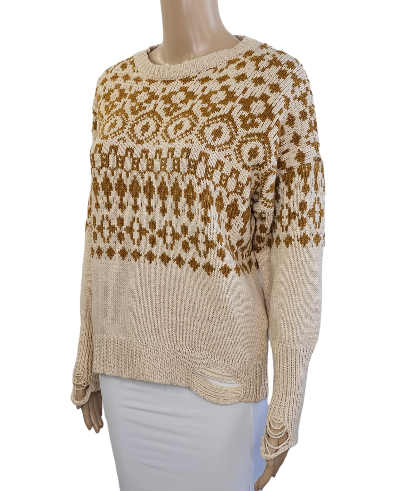 NSF Beige Elsa Intarsia Distressed Crew Neck Boyf… - image 3