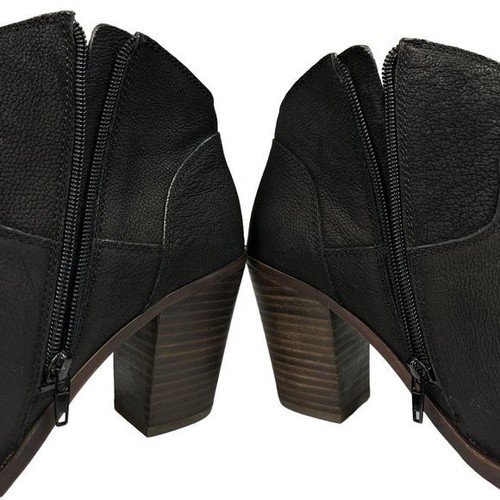 Lucky Brand Elle Ankle Boot Round Toe Black Leather Western Booties Size 9.5 - Picture 6 of 13