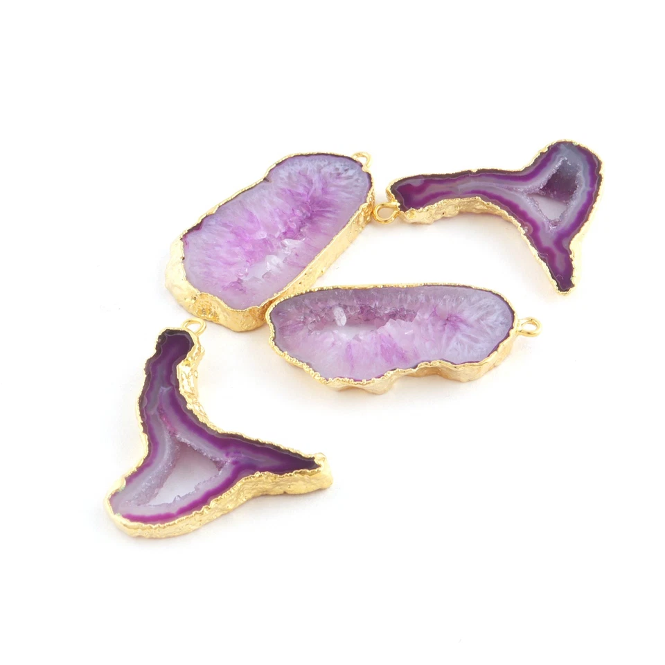 Ravishing Purple Geode Slice Druzy Gold Plated DIY Making Connectors Pair 2 Lot - Image 3 of 3