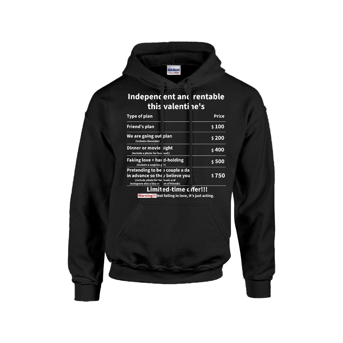 Felpa con cappuccio unisex unica indipendente e noleggiabile questo San Valentino