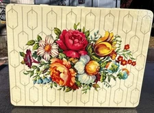 Vintage Rustic Floral Geometric Rectangular Tin Container Box Made In England
