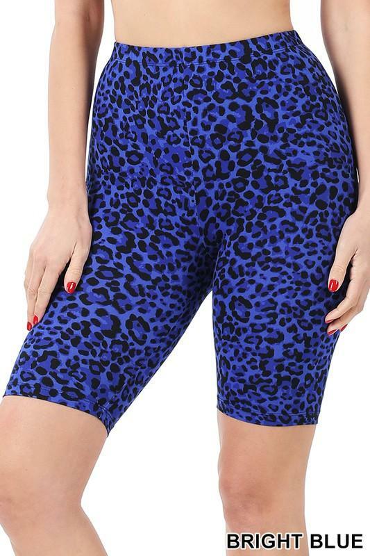 Bright Blue Leopard Print Biker Shorts, reg and plus | eBay