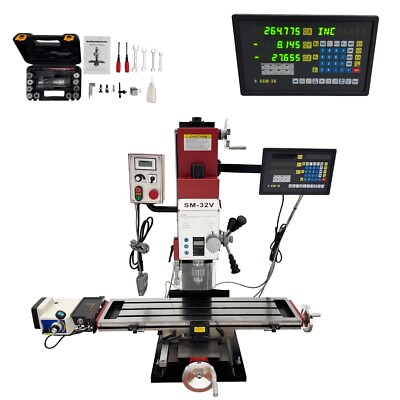 SM-32V 110V Micro Mill Drill Machine Horizontal Milling Lathe with R8 Spindle