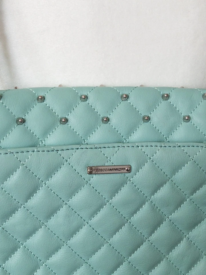 Bolso de Hombro Rebecca Minkoff Para Mujer Cuero Acolchado Verde Azulado - Elegante Cartera Bandolera Foto 3 de 4