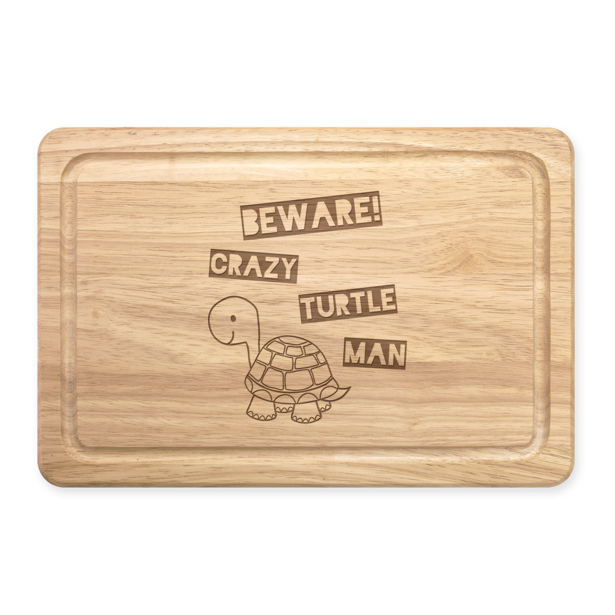 Beware Crazy Turtle Man Rectangular Wooden Chopping Board - Funny Animal