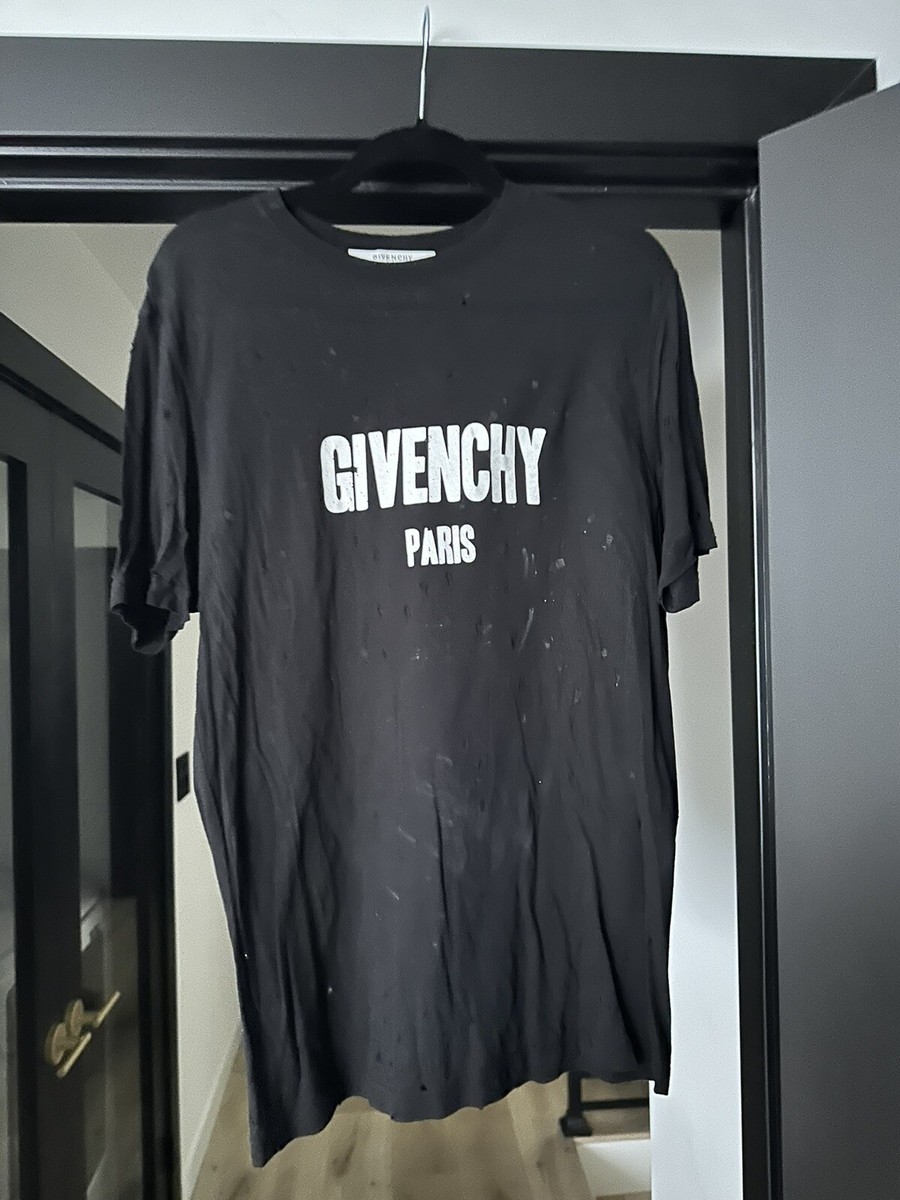 GIVENCHY 珍しい ジップＴシャツ Givenchy Distressed Logo Cotton T-shirt | eBay