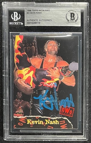 KEVIN NASH SIGNED 1998 TOPPS WCW NWO #3 CARD BECKETT AUTO 119 - 第 1/2 張圖片