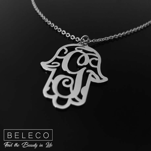 Hamsa Initial Necklace Monogram Jewelry 