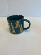 Starbucks Christmas Holiday 2015 Coffee Cup Mug Green Gold Trees 14 Oz