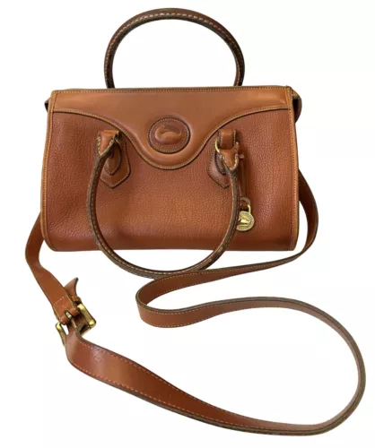 VTG Dooney & Bourke Camel Pebbled All Weather Leather AWL Satchel Bag Purse