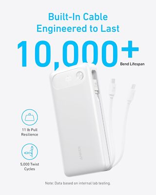 Anker 3-Port 87W Power Bank 20000mAh Built-in USB-C Cable for
