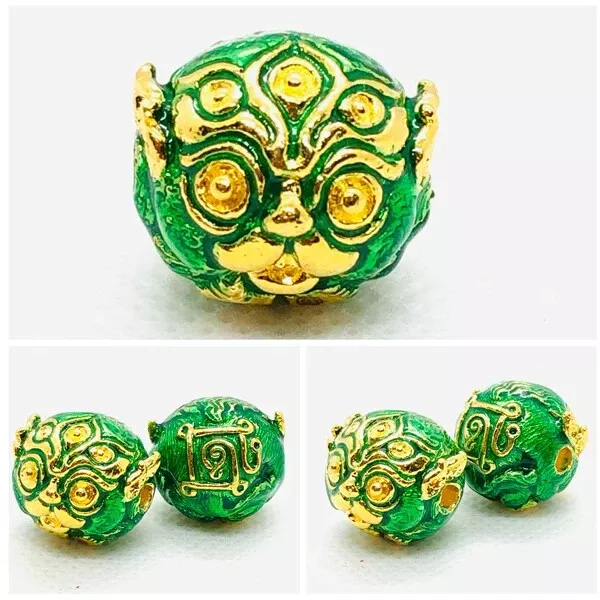 Amulette à cinq yeux à quatre oreilles plaqué or avec émail vert édition Supreme Wealth