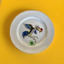 Vtg Hand Painted Fighting Rooster Porcelain Wall Plate - Hinode Japan, 6"