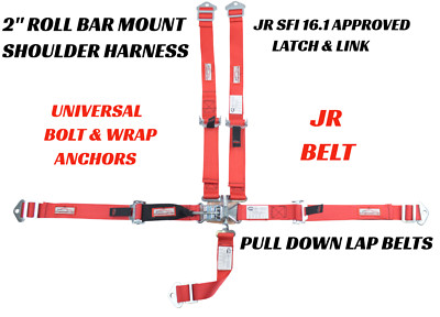 RED 2'' KIDS RACE HARNESS 5 POINT LATCH & LINK BOLT & WRAP SFI 16.1 APPROVED