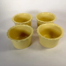 FOUR Chantal Ramekins Yellow Rim Stoneware Bakeware Custard Cups 1 Cup/.24 L