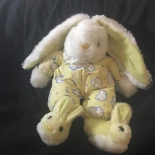 Wangs International White Rabbit Plush Bunny 12   Inch Clouds Yellow Slippers 