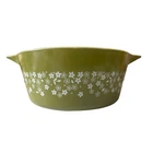 Vintage Pyrex Green Crazy Daisy Spring Blossom 475-B 2.5 QT Casserole Dish