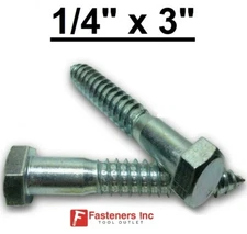 (Choose Qty) 1/4" x 3" Zinc Plated Hex Head Lag Bolt Screws A307