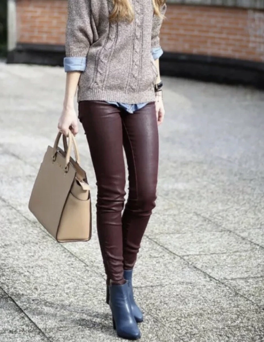 Burgundy leather shop pants outfit