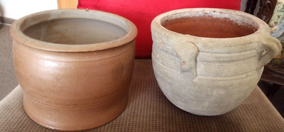 2 x alte Pflanzentöpfe - Gartendeko, Steingut- Terracotta Topf ca. 1,5 Liter