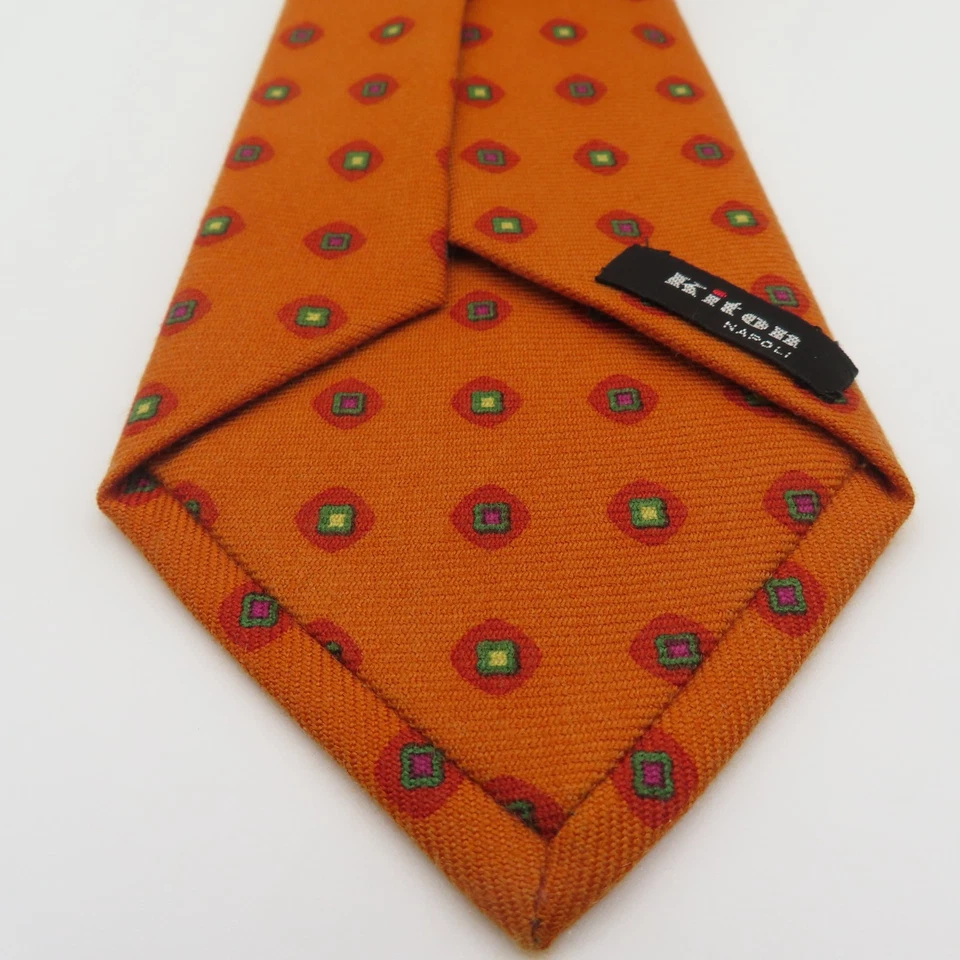 Corbata de Seda Kiton Naranja Rojo Verde Lunares 4" Ancho 60" Largo Italia Séptuple Foto 4 de 4