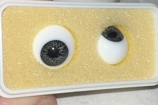 Tallina's Hand Blown Glass Doll Eyes Pair Set Black 16 mm