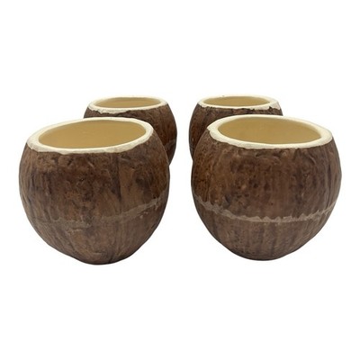 TRADER VIC USA Vintage Coconut Shaped Ceramic TIKI Mug, Set of 4 Vintage Barware