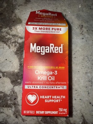 MegaRed Ultra Concentrate Omega-3 Krill Oil 750mg 80 Softgels  Expires 01/2028