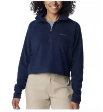 Columbia Womens Glacial Cropped II 1/2 Zip Top Navy Blue XLarge NEW!