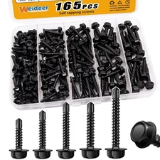 165Pcs #8#10 Self Tapping Screws, Sheet Metal Screws, 410 Stainless Steel Black