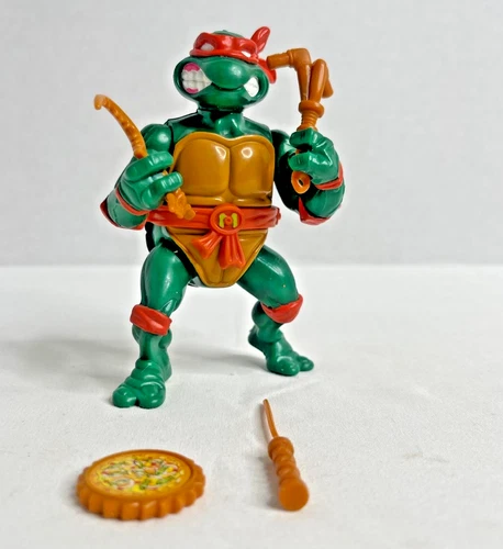 1990 TMNT Storage Shell Michelangelo Playmates Figure w/ Accessories Vintage