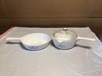 Lot of Corning Ware Blue Cornflower P-83-B, P-89-B Skillet Sauce Pan w/ 1 Lid